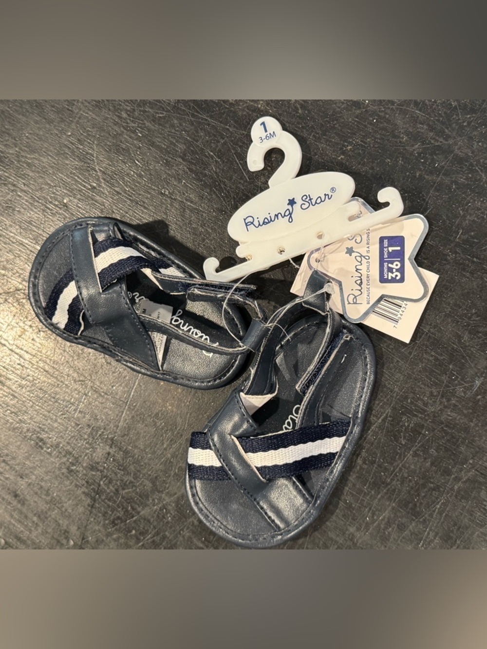 4/$15 Rising Star Navy and White Infant Sandals - Size 1 (3-6 months)